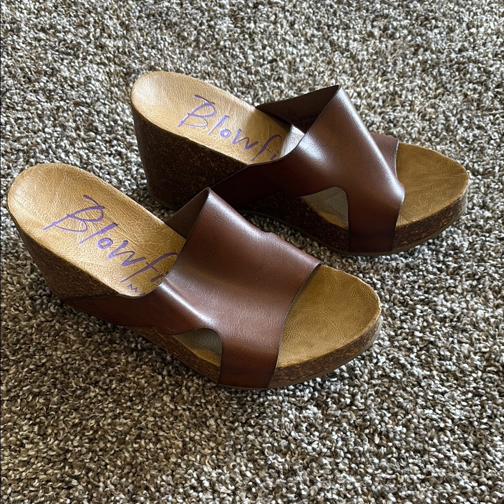 Blowfish Brown Wedge Slide Sandals